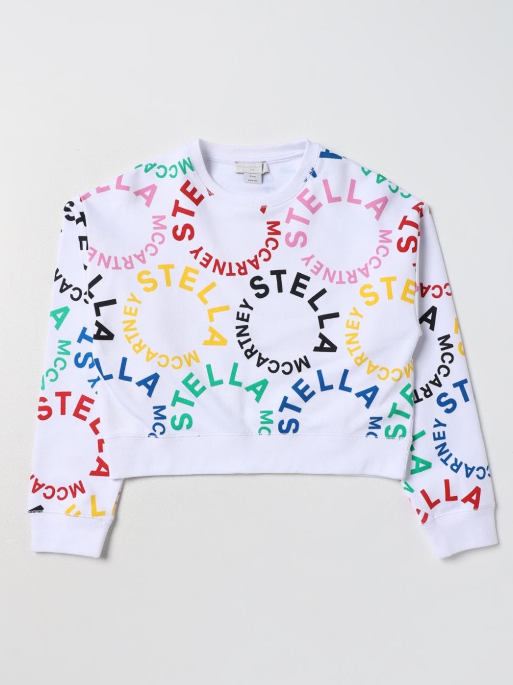 Stella McCartney Kids White Cropped Sweatshirt with Multicolor Logo Print